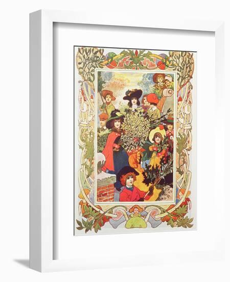 Gathering Holly and Mistletoe, Victorian Card-null-Framed Giclee Print