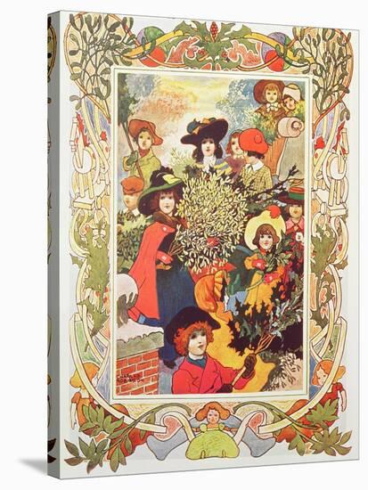 Gathering Holly and Mistletoe, Victorian Card-null-Stretched Canvas