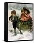 Gathering Holly, Victorian Card-Lizzie Mack-Framed Stretched Canvas