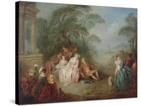 Gathering in a Park (Oil on Canvas)-Jean-Baptiste Joseph Pater-Stretched Canvas