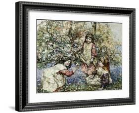 Gathering Primroses, 1919-Edward Atkinson Hornel-Framed Giclee Print