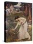 Gathering Rosebuds-John William Waterhouse-Stretched Canvas