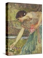 Gathering Roses-John William Waterhouse-Stretched Canvas