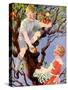 Gathering the Apple Crop (Colour Litho)-English School-Stretched Canvas