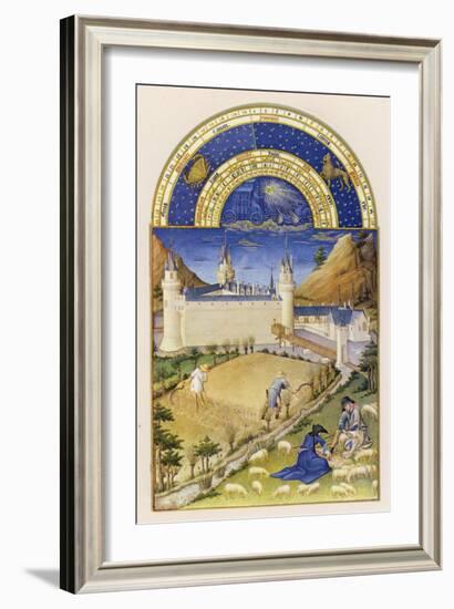 Gathering the Harvest and Tending Sheep Close to the Chateau De Poitiers-Pol De Limbourg-Framed Art Print