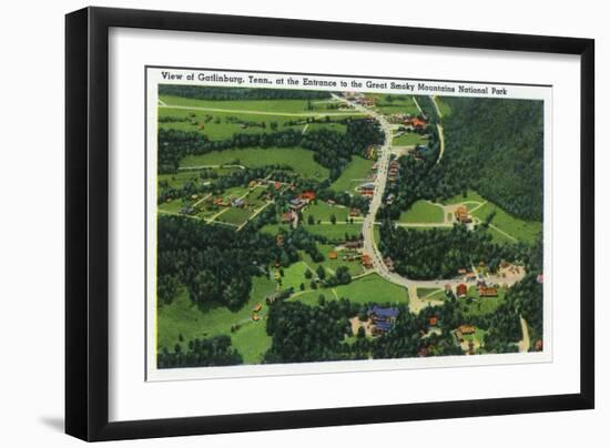 Gatlinburg, Tennessee - Aerial View of City, Entrance to the Great Smoky Mts. Nat'l Park, c.1941-Lantern Press-Framed Art Print