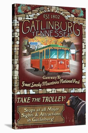 Gatlinburg, Tennessee - Trolley-Lantern Press-Stretched Canvas