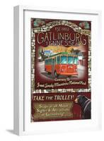 Gatlinburg, Tennessee - Trolley-Lantern Press-Framed Art Print