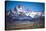 Gauchos Riding Horses and Herding Sheep with Mount Fitz Roy Behind, Patagonia, Argentina-Matthew Williams-Ellis-Stretched Canvas