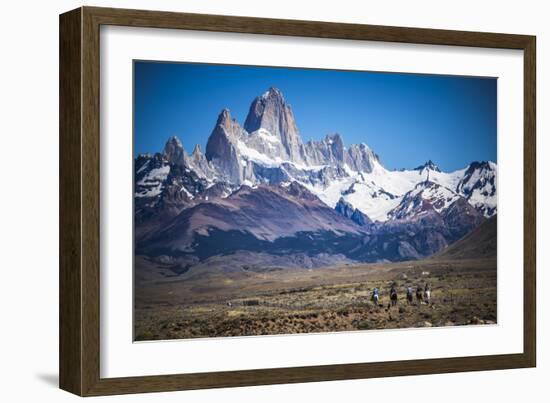 Gauchos Riding Horses and Herding Sheep with Mount Fitz Roy Behind, Patagonia, Argentina-Matthew Williams-Ellis-Framed Photographic Print