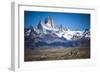 Gauchos Riding Horses and Herding Sheep with Mount Fitz Roy Behind, Patagonia, Argentina-Matthew Williams-Ellis-Framed Photographic Print