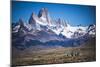 Gauchos Riding Horses and Herding Sheep with Mount Fitz Roy Behind, Patagonia, Argentina-Matthew Williams-Ellis-Mounted Photographic Print