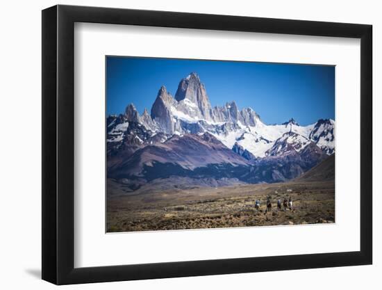 Gauchos Riding Horses and Herding Sheep with Mount Fitz Roy Behind, Patagonia, Argentina-Matthew Williams-Ellis-Framed Photographic Print