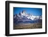 Gauchos Riding Horses and Herding Sheep with Mount Fitz Roy Behind, Patagonia, Argentina-Matthew Williams-Ellis-Framed Photographic Print