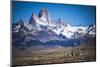 Gauchos Riding Horses and Herding Sheep with Mount Fitz Roy Behind, Patagonia, Argentina-Matthew Williams-Ellis-Mounted Photographic Print