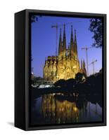 Gaudi Church Architecture, La Sagrada Familia Cathedral at Night, Barcelona, Catalunya, Spain-Gavin Hellier-Framed Stretched Canvas