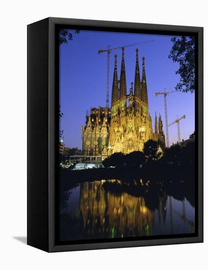 Gaudi Church Architecture, La Sagrada Familia Cathedral at Night, Barcelona, Catalunya, Spain-Gavin Hellier-Framed Stretched Canvas