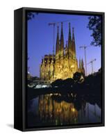 Gaudi Church Architecture, La Sagrada Familia Cathedral at Night, Barcelona, Catalunya, Spain-Gavin Hellier-Framed Stretched Canvas