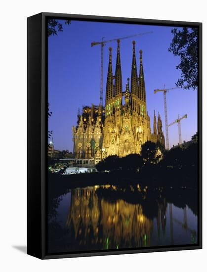 Gaudi Church Architecture, La Sagrada Familia Cathedral at Night, Barcelona, Catalunya, Spain-Gavin Hellier-Framed Stretched Canvas