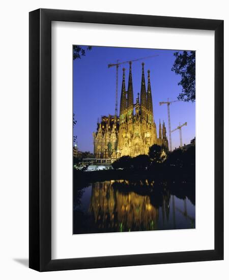 Gaudi Church Architecture, La Sagrada Familia Cathedral at Night, Barcelona, Catalunya, Spain-Gavin Hellier-Framed Photographic Print