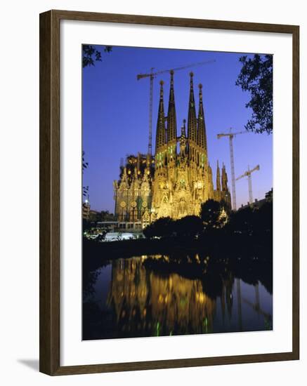 Gaudi Church Architecture, La Sagrada Familia Cathedral at Night, Barcelona, Catalunya, Spain-Gavin Hellier-Framed Photographic Print