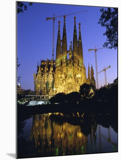 Gaudi Church Architecture, La Sagrada Familia Cathedral at Night, Barcelona, Catalunya, Spain-Gavin Hellier-Mounted Photographic Print