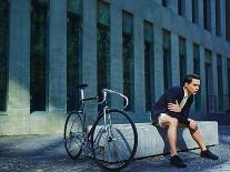 Male Tracer Free Runner Jumping Forward from High Rooftop over Cement Building Background, Young Tr-GaudiLab-Photographic Print