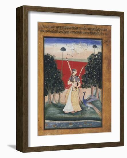 Gauri Ragini, First Wife of Malkos Raga, Folio from a Ragamala (Garland of Melodies)-null-Framed Art Print