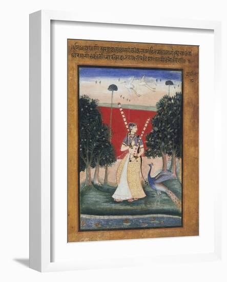 Gauri Ragini, First Wife of Malkos Raga, Folio from a Ragamala (Garland of Melodies)-null-Framed Art Print