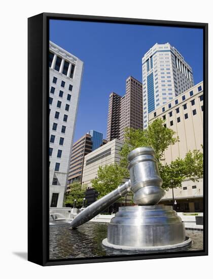 Gavel Sculpture Outside the Ohio Judicial Center, Columbus, Ohio, United States of America, North A-Richard Cummins-Framed Stretched Canvas