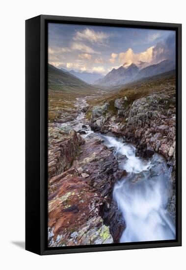 Gavia Pass, Stelvio National Park, Lombardy, Italy. Mountain River at Sunset.-ClickAlps-Framed Stretched Canvas