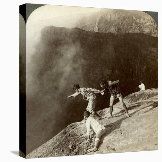 Gaving Through Sulphurous Vapors into the Crater's Depths, Aso-San, Japan, 1904-Underwood & Underwood-Stretched Canvas