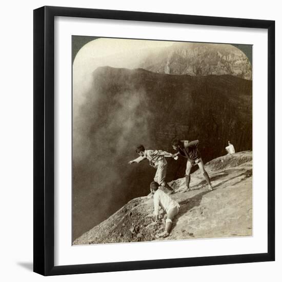 Gaving Through Sulphurous Vapors into the Crater's Depths, Aso-San, Japan, 1904-Underwood & Underwood-Framed Photographic Print