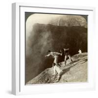 Gaving Through Sulphurous Vapors into the Crater's Depths, Aso-San, Japan, 1904-Underwood & Underwood-Framed Photographic Print