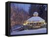 Gazebo and Main Street at Christmas, Leavenworth, Washington, USA-null-Framed Stretched Canvas