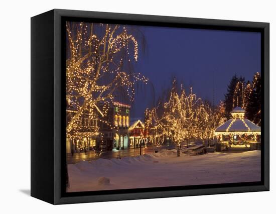 Gazebo and Main Street at Christmas, Leavenworth, Washington, USA-Jamie & Judy Wild-Framed Stretched Canvas