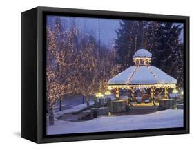 Gazebo and Main Street at Christmas, Leavenworth, Washington, USA-null-Framed Stretched Canvas