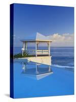 Gazebo Reflecting on Pool with Sea in Background, Long Island, Bahamas-Kent Foster-Stretched Canvas