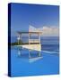 Gazebo Reflecting on Pool with Sea in Background, Long Island, Bahamas-Kent Foster-Stretched Canvas