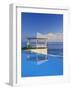 Gazebo Reflecting on Pool with Sea in Background, Long Island, Bahamas-Kent Foster-Framed Photographic Print