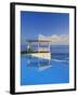 Gazebo Reflecting on Pool with Sea in Background, Long Island, Bahamas-Kent Foster-Framed Photographic Print