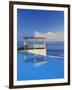 Gazebo Reflecting on Pool with Sea in Background, Long Island, Bahamas-Kent Foster-Framed Photographic Print