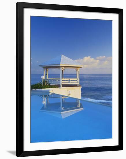 Gazebo Reflecting on Pool with Sea in Background, Long Island, Bahamas-Kent Foster-Framed Photographic Print