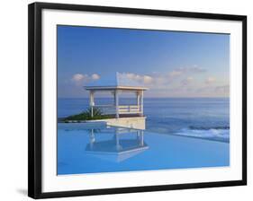 Gazebo Reflecting on Pool with Sea in Background, Long Island, Bahamas-Kent Foster-Framed Photographic Print