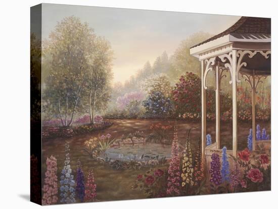 Gazebo with Foxgloves-Judy Mastrangelo-Stretched Canvas