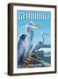 Gearhart, Oregon - Blue Heron-Lantern Press-Framed Art Print