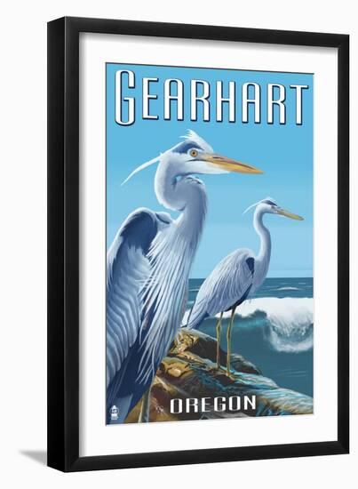 Gearhart, Oregon - Blue Heron-Lantern Press-Framed Art Print