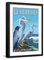Gearhart, Oregon - Blue Heron-Lantern Press-Framed Art Print