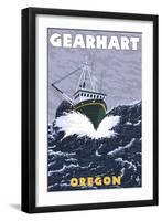 Gearhart, Oregon - Crab Fishing Boat Scene-Lantern Press-Framed Art Print