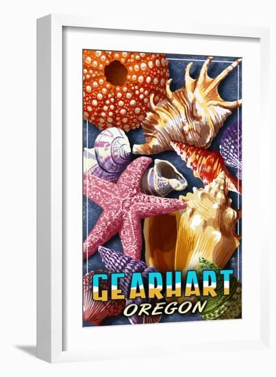 Gearhart, Oregon - Shells Montage-Lantern Press-Framed Art Print